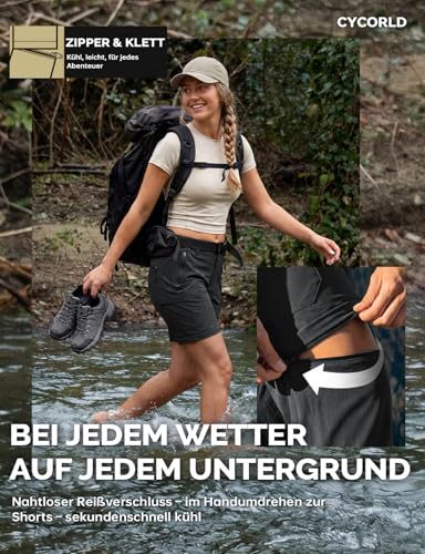 Cycorld Damen-Wanderhose-Zip-Off-Trekkinghose, Atmungsaktiv Wanderhose Damen Schnell Stretch Trekkinghose Abnehmbar Zip Off Outdoorhose Sommer Hiking Pants Funktionshose (Schwarz, S)