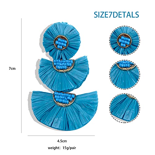 Statement Earrings Beaded Raffia Palm Bohemian Drop Dangle Earrings for women
