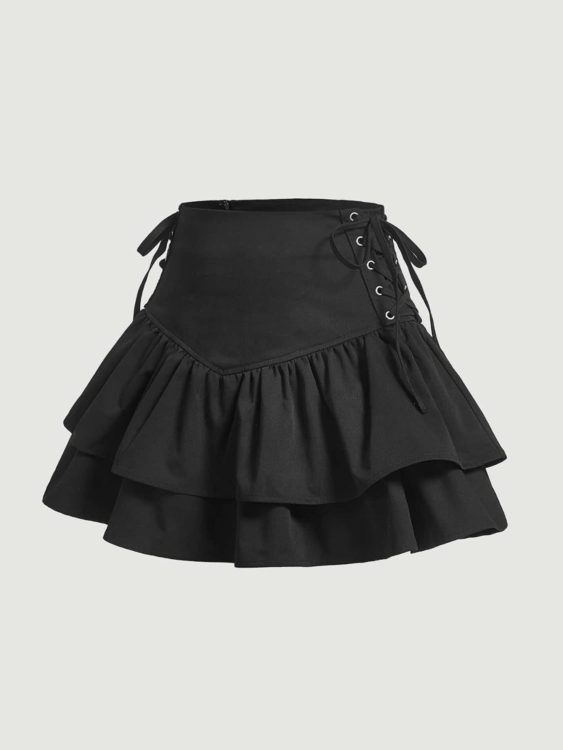 Women's Plain High Waisted Lace Ruffle Hem Mini Skirt Casual Summer Skort