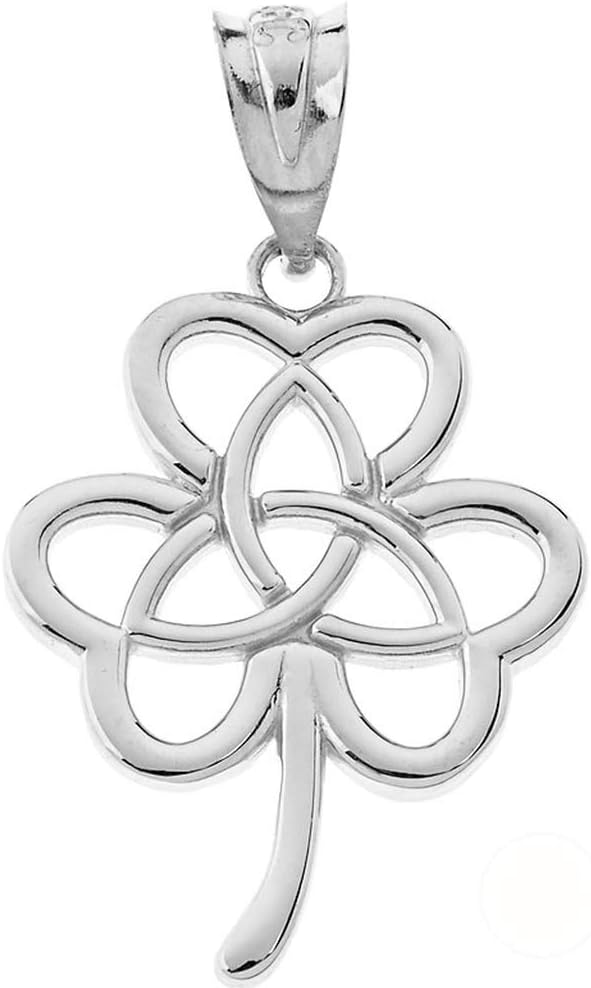 Claddagh Gold Sterling Silver Celtic Triquetra Trinity Knot Symbol On Shamrock Clover Pendant Necklace and Pendant Only - Image 4