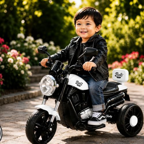Image of Kawaii Kids 6V Battery Operated Ride-On Bike with Music & LED Lights, White