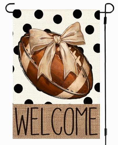 ARGOOFG Football Garden Flag 12x18 Inch Double Sided Outside Rustic Polka Dot Fall Season Sports Game Day Sign Welcome Party Yard Farmhouse Outdoor Decoration