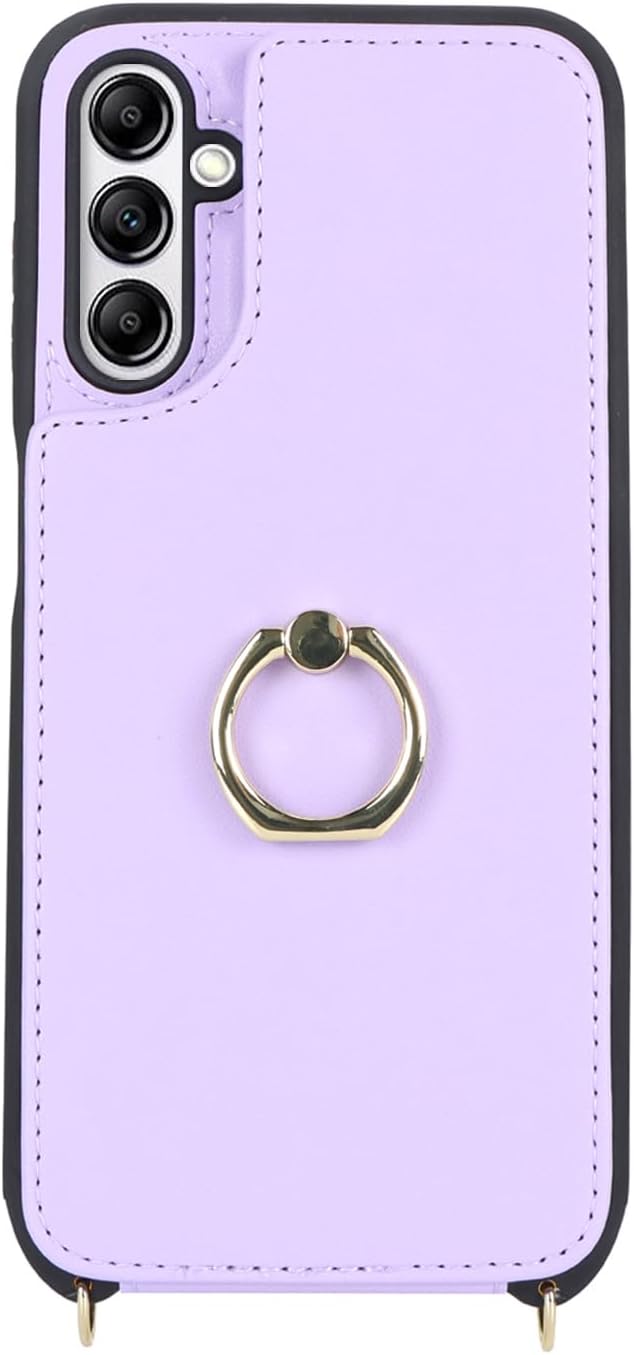 Lipvina for Samsung Galaxy A14 5G Case with Card Holder and Strap for Women,Crossbody Lanyard,RFID Blocking,Ring Stand,Snap Clasp,Phone Wallet Cases 6.6 inch(Purple)