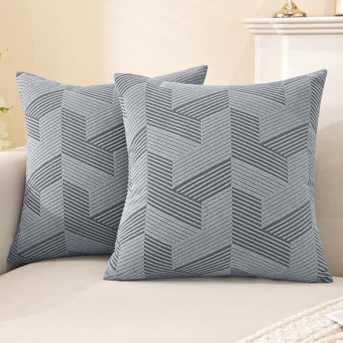 JIVINER Decorative Geometrical Throw Pillow Covers 18 x 18 Inch, Set of 2 Soft Modern Pattern Pillow Covers for Sofa, Couch, Living Room, Light Grey