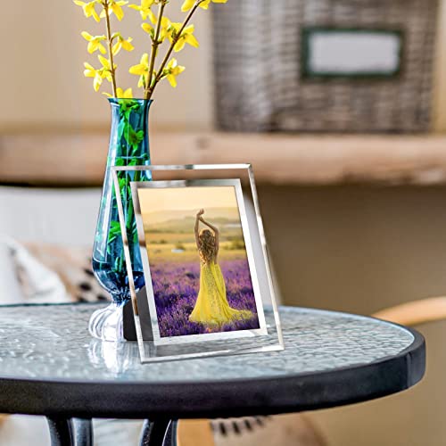 Hoikwo 6 Pack 5x7 Silver Glass Gift Picture Frames, Clear Mirror Wedding Photo Frames, Only for Tabletop Display, Vertically or Horizontally