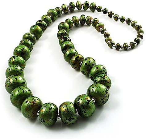 Avalaya Long Graduated Wooden Bead Colour Fusion Necklace (Green & Black) - 78cm Long