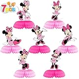 Minnie Birthday Party Supplies, 7Pcs Honeycomb Centerpieces for Mouse Party Decorations, Double Sided Table Decorations Centerpieces Party Favors