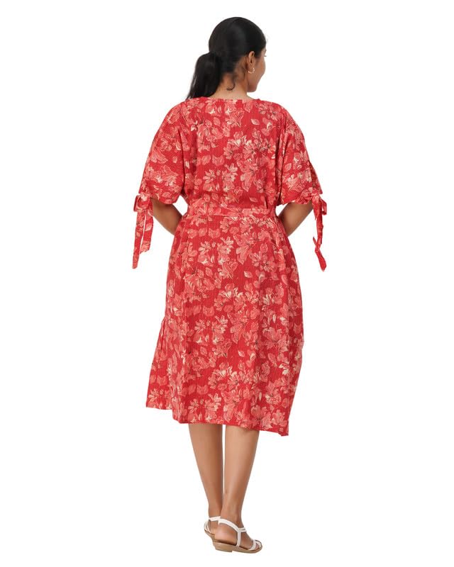 Image of MENMAII Oversized Cotton Full Button Dress for Women | Loose Fit with Fancy Sleeve Tie-Ups & Waist Tie-Up | Comfortable Casual Calf Length [Size : One Size fits Upto 3XL]