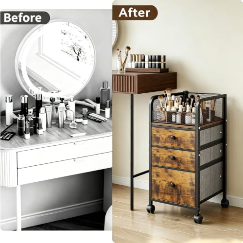 Image of Rolling Makeup Vanity Cart, Makeup Organizer with Drawers, Rolling Makeup Bathroom Storage Cart, Cosmetic Vanity Display Cases Holder for Nail Polish Brush Hair Tool (Black)