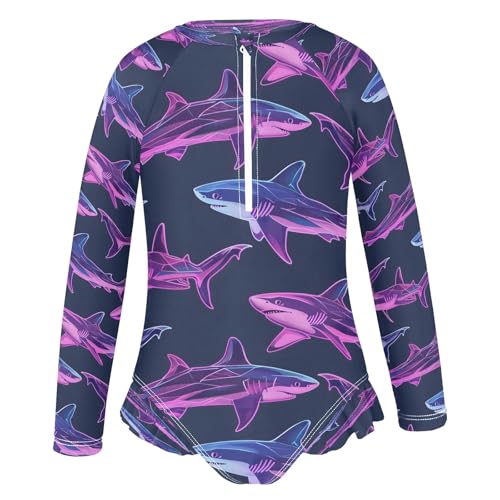 Cute Sharks Magic Girls Long Sleeve Swimsuits One Piece Zipper Bathing Suit UPF 50+ Rashguard Swimwear2
