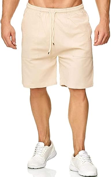 Amazon.com: Pantalones cortos de lino para hombre, ajuste clásico, cómodos,  con cordón, para verano, playa, pantalones cortos : Ropa, Zapatos y Joyería