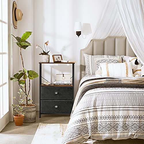 Songmics Nightstand, Industrial Bedside Table With 2 Fabric Drawers, Storage Shelves, Vertical Dresser Storage Tower With Wooden Top, Metal Frame, Labels, Rustic Brown And Black Ulvt03H #TOP4
