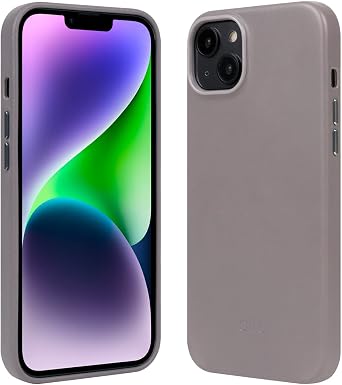 alto Leather Case Compatible with iPhone 15 Plus and 14 Plus, Original Series Drop Protective Italian Leather Phone Cover 6.7 inch, Gray