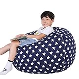 Lukeight Stuffed Animal Storage Bean Bag Chair for Kids, Zipper Storage Bean Bag for Organizing Stuffed Animals, Stars Bean Bag Chair Cover, (No Beans) Large