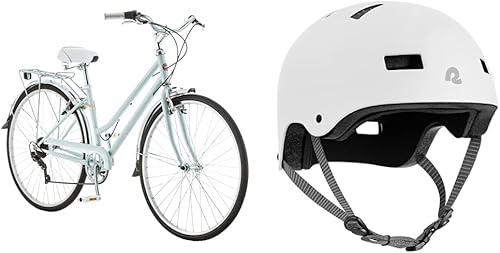 Schwinn Wayfarer Bicicleta híbrida para adultos, estilo retro, opción de cuadro de paso o paso a través, transmisión de 7 velocidades, estante