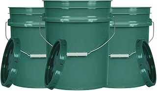 House Naturals Green 5 gal Food Grade Plastic Bucket Pail Container with Lid ( Pack of 3) Made in USA