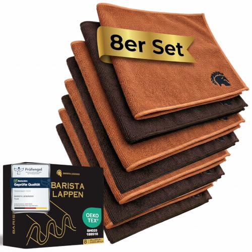 Barista Legends Barista Lappen 8 Stück Mikrofaser Tücher 30 x 30cm, Braun