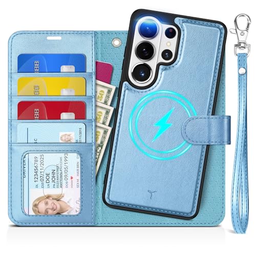 TUCCH 2-in-1 Detachable Wallet Case for Galaxy S26 Ultra, Pearly Light Blue