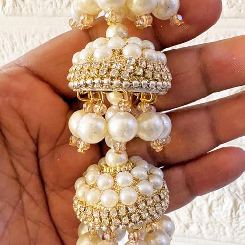 Image of Adikala Craft Store Handmade Ethnic Latkan Tassel Set of 2 for Saree Pallu, Blouse, Suits, Dupatta, Lehenga Decor | Ethnic Saree Pallu, Blouse, Suit, Dupatta & Lehenga Decoration (White Glitter D3)