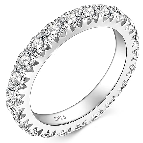 Moissanite Full Eternity Rings Wedding Band, 2.0cttw D Color VVS1 Clarity Promise Ring, 925 Sterling Silver Stackable Ring for Women Mom Wife