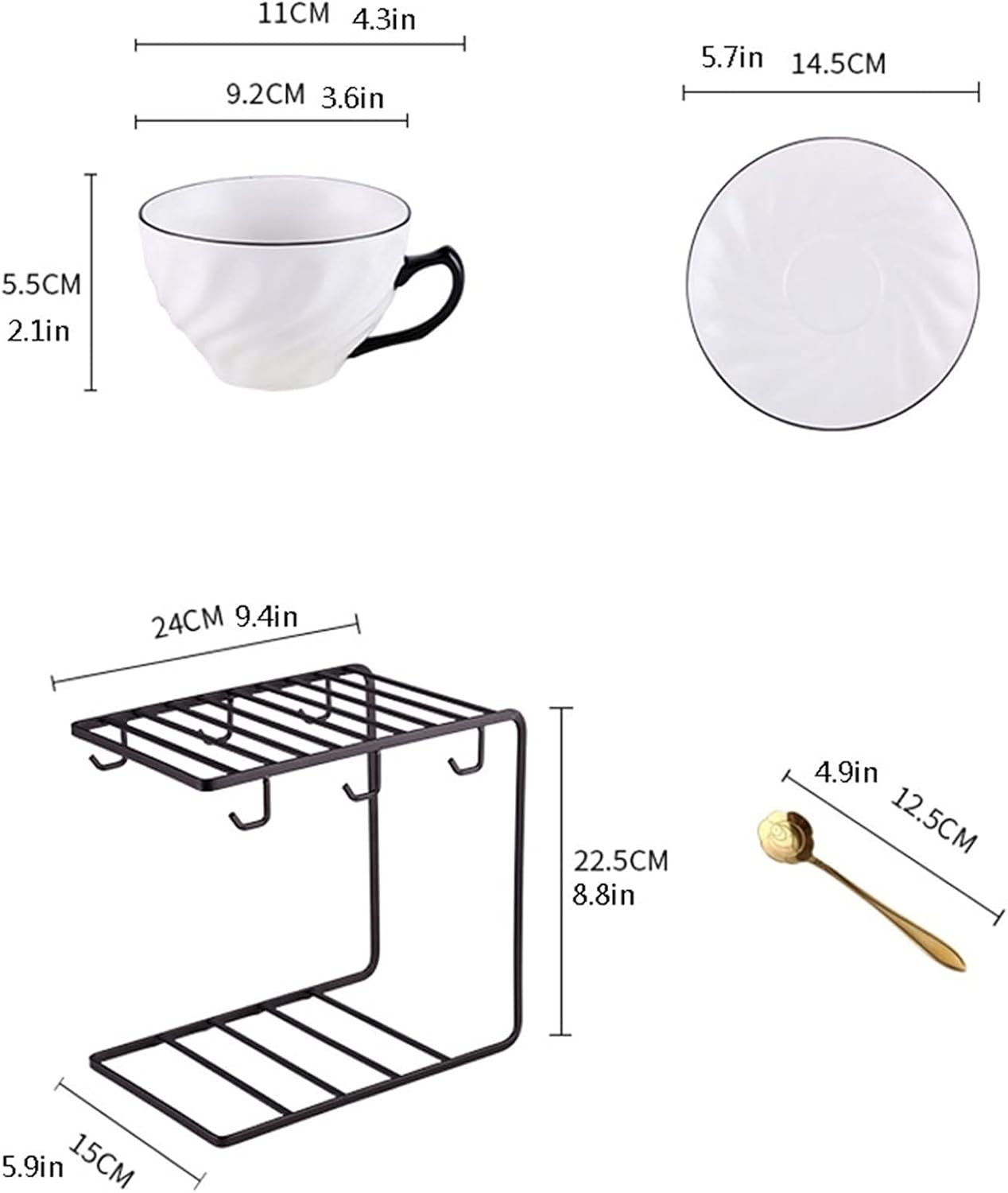 Coffee Mug Ceramic Cups, 6 Cups, 6 Saucers, Cups, Mugs, Tea Sets, Saucers with Coffee Racks Tea Cup, Fancy Tea Cups