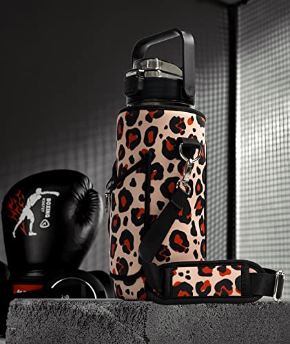 Kalawa Half Gallon Water Bottle With Sleeve & Straw & Time Marker- 64 Oz Motivational Water Bottle To Drink Leakproof Sports Water Jug Reusable Neoprene To Keep Women Men Drink Enough Water Daily #TOP1