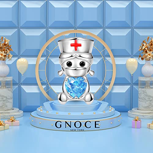 Image of GNOCE Embraces Heart Gemstone Bead Charms 925 Sterling Silver Wolf Fox Bear Husky Hedgehog Astronaut Chihuahua Dinosaur Rabbit Koala Axolotl Angel Tiger Dog Unicorn Cat Jewelry Gift for Women