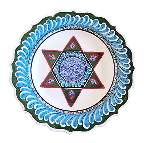 Alef Bet by Paula Star of David Jewish Decorative Plate Platter for Hanging Handmade Ceramic Ornament for Home and Holiday Celebrations, Hostess and Housewarming Serving Dish