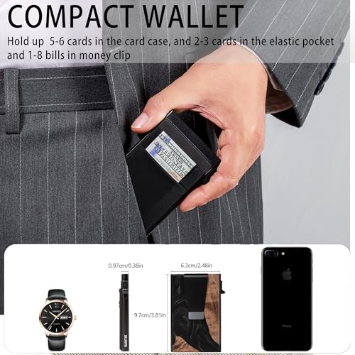 Image of Card Holder Wallets for Men | Slim Aluminum Wallet | RFID Blocking Minimalist Metal Pop Up Wallet | Money Clip & Cash Band | Expandable Compact Plate | Ultra-Thin | Men's Accessories & Gifts for Men