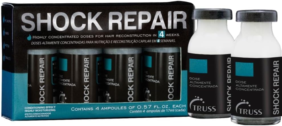 Repairing Hair Serum - Shock Repair Hair Care for Damaged Strands - Highly Concentrated for Split End Repair & Protection - Weekly Reconstructing Treatment for Hydration & Strength (4 Ampoules)