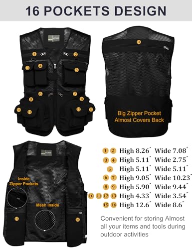 Flygo Men's Fishing Vest Utility Lightweight Outdoor Travel Safari Photo Cargo Vest with 16 Pockets2