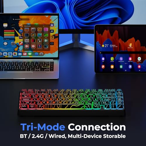HITIME x XVX M67 60% Percent Keyboard Wireless, QMK/VIA Topographic Gaming Keyboard, Tri-Mode Thocky Creamy Mechanical Key Board, Hot Swappable Mount RGB IMD Tech for Win/Mac, Black — view 3