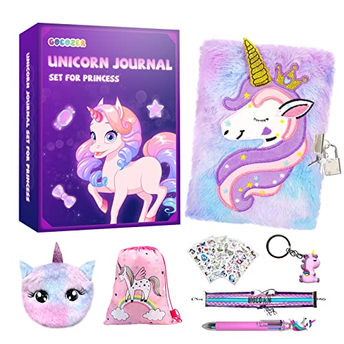 Gocozer Unicorn Diary for Girls with Lock and Keys,Tie-Dye Fuzzy Journal,Hardcover Secret Lined Notebook for Kids with 160Pages,Unicorn Gifts For Girls Ages 4 5 6 7 8 9,Cute Stationery School Supplies