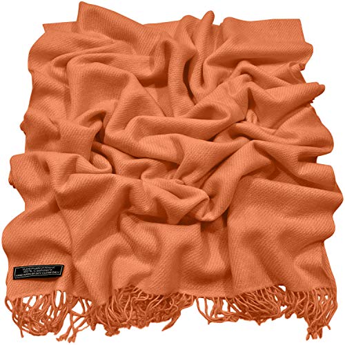 CJ Apparel Pumpkin Orange 100% Cashmere Shawl Pashmina Scarf Wrap Stole Head Wrap Hand Made in Nepal New3
