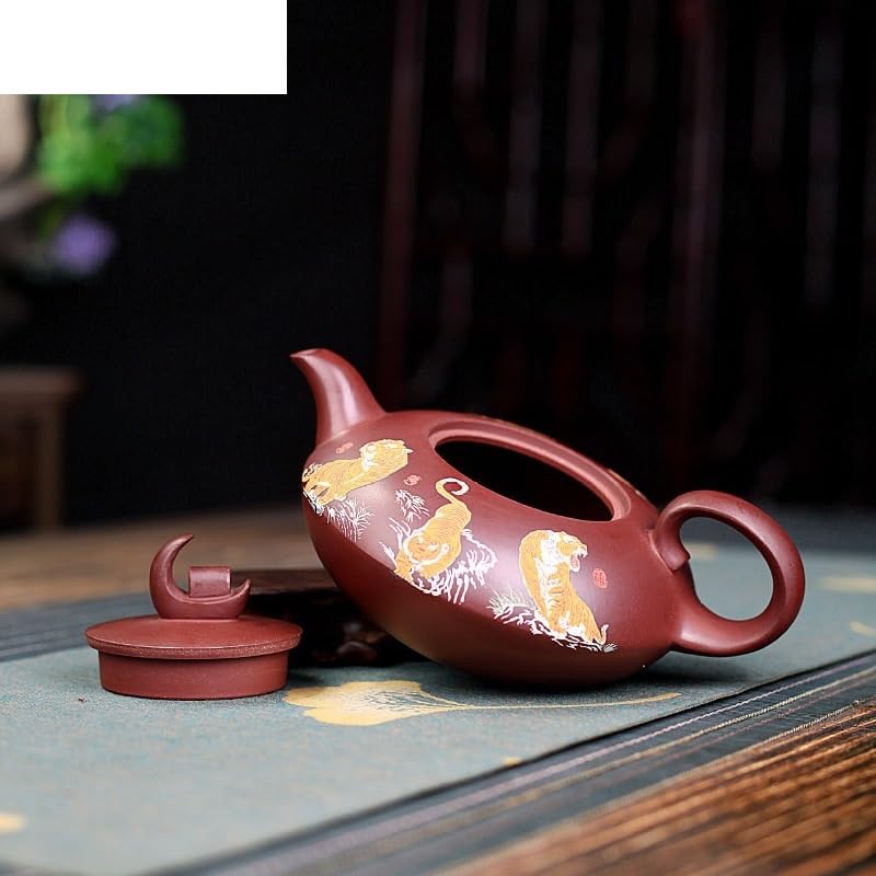 Théière en céramique Chinoise 320 ML, théière en Argile Violette, poterie Artisanale en Terre Crue Violette et Rouge avec Filtre, Service à thé Zisha.