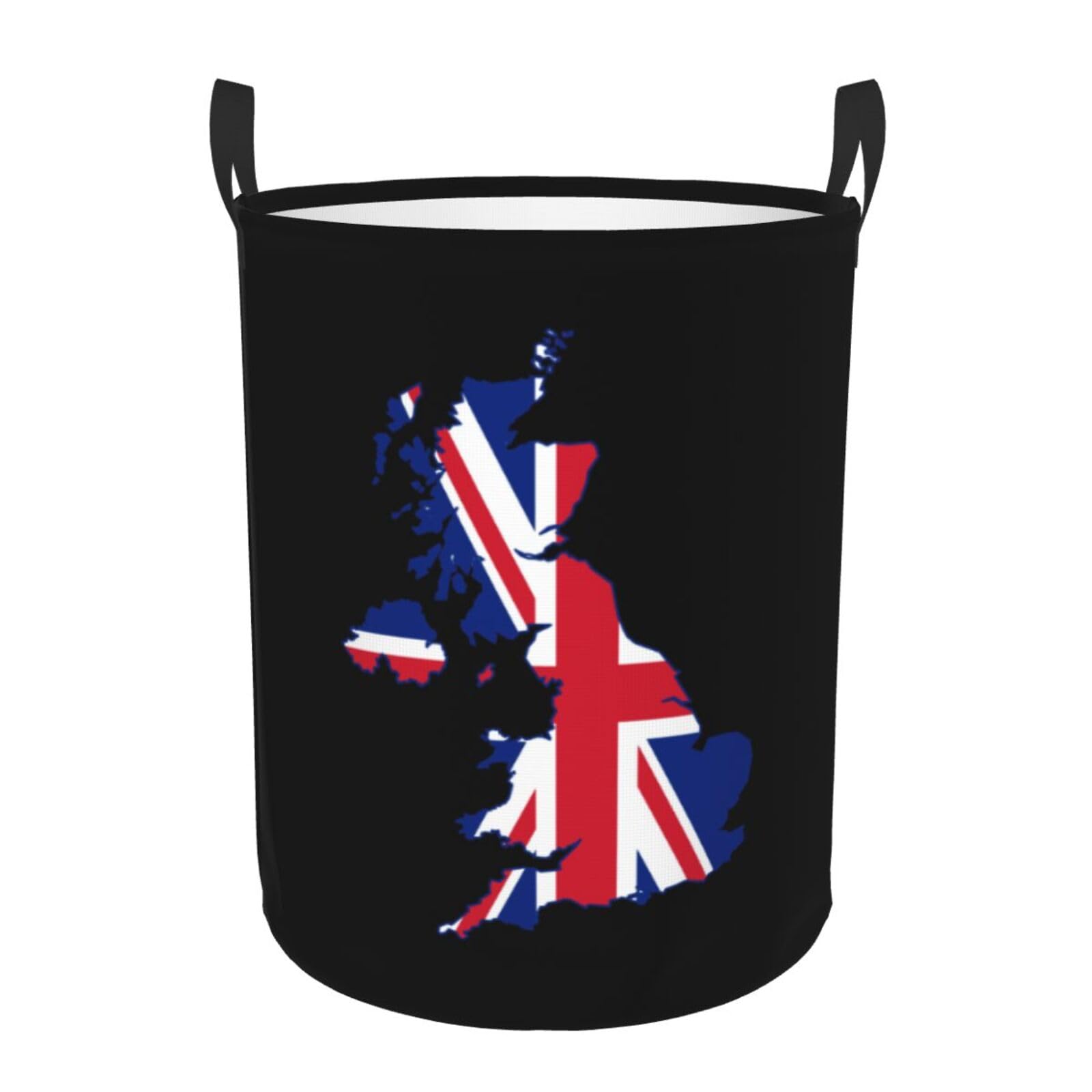 United Kingdom Flag Map Laundry Hamper Large Round With Handles Laundry Basket, for Dirty Clothes Bathroom Laundry