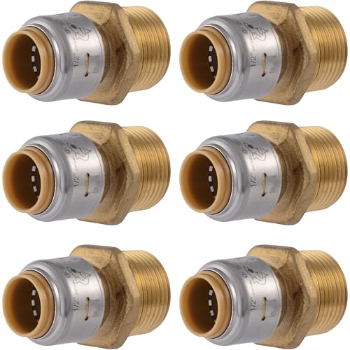 Image of SharkBite Max 1 /2 Inch x 3 /4 Inch MNPT Adapter, Pack of 6, Push-to-Connect Brass Plumbing Fitting, UR116