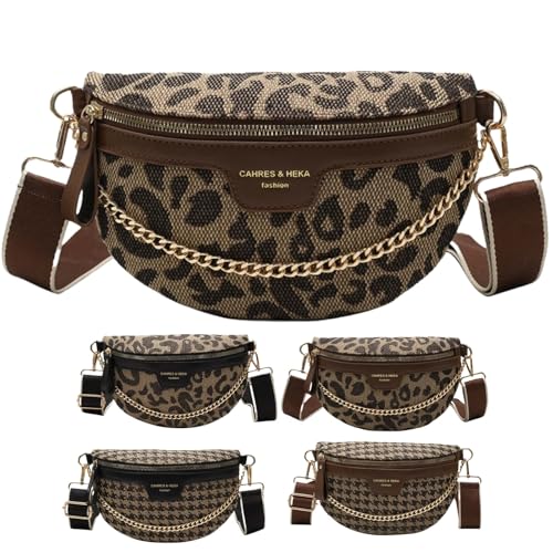 VTYFRY Crossbody Bags for Women Trendy All-match Sling Chest Bag Fashion Leopard Pattern Fanny Pack Zipper Casual Versatile (Leopard Brown)