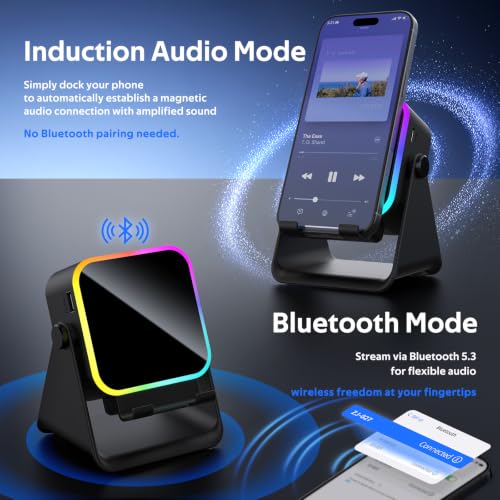 Birthday Gifts for Men Women, 5-in-1 Cell Phone Stand with Wireless Induction Speaker Bluetooth, 8 RGB Lights, Backup Charging, Mens Gift for Dad Him, Cool Tech Gadgets Stocking Stuffers for Men by GLOPUS - Used condition - Image 2