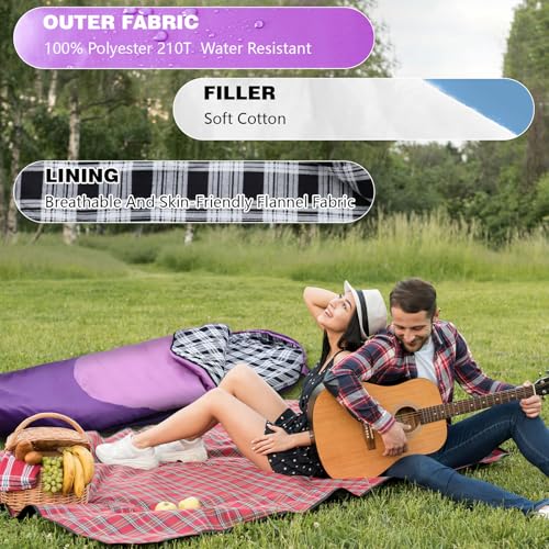 WKFAMOUT Cold Weather Mummy Sleeping Bag Flannel 0 Degree Winter Sleeping Bag Machine Washable Heavy Duty for Adults,Teenager with Compression Sack 4 Seasons for Camping Hiking Traveling - Thumbnail 4
