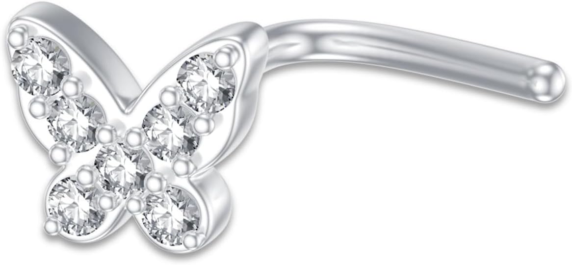 LWXIE Diamond Heart/Star/Butterfly Nose Ring Stud for Women 925 Sterling Silver L Shaped Diamond Nose Studs 20g Nose Piercing Jewelry with Lab Grown Diamonds