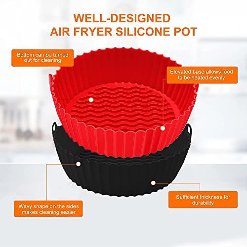 2 Pcs Air Fryer Silicone Liners Pot For 4 To 7 Qt - 8 Inch Reusable Air Fryer Liners With 1 Pack Of Black Silicone Mitt - Replacement Of Flammable Parchment Liner Paper (Black & Red) #TOP3
