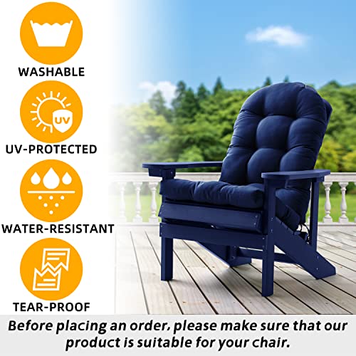 Filuxe Adirondack & Rocking Chair Cushion, High Back Patio Cushions - Waterproof Solid Tufted Pillow, Indoor/Outdoor Pads With Ties, Fade-Resistant & Seasonal All Weather Replacement (Dark Blue, 4) #TOP5