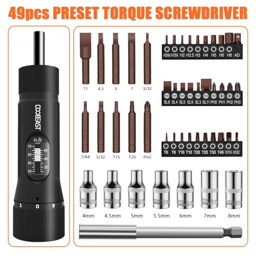 coobeast 49 Pcs Torque Screwdriver 10-70 Inch Pound Torque Screwdriver Set with S2 Bits & Sockets, 1/4” Drive Torque Wrench Screwdriver Set for Maintenance, Tools, Bike Repairing and Mounting - Thumbnail 6