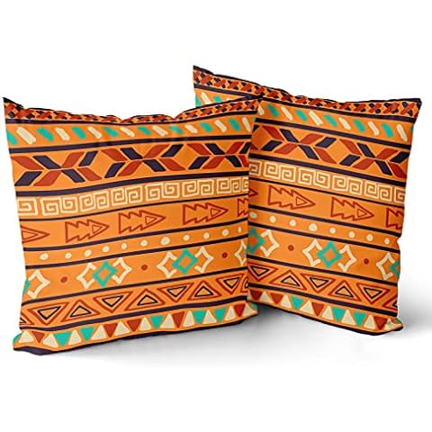 Orange Boho Throw Pillow Covers - Colorful Bohemian Pillow Covers 18 x 18 Inch Tribal Pillow Cases Vintage Exotic Ethnic Geometric Pillowcases Soft Cushion Cover for Home Bedroom Living Room Sofa Cover