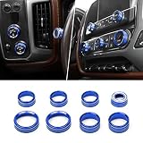 PDKLIN for Silverado Center Console Knob Cover Trim Ring Blue for Chevy Silverado/Suburban/GMC Sierra 2014-2018 Blue Interior Accessories 8pcs
