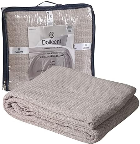 DOLLCENT 100% Combed Cotton Blanket–102x108 Inch California King Size Bed Blankets– Warm Soft All Season Breathable Blankets– Extra Large Oversized California King Blanket - Sand King Cotton Blankets