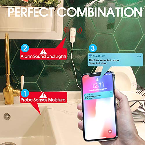 GMAXT Water Leak Detector,100 dB Volume,TUYA Smart APP WiFi Water Sensor Alarms,Water Monitor Alarm with Rechargeable,Remote Monitor Leak Ideal for Home Security Basement,Washer,Bath Cellar - Thumbnail 2