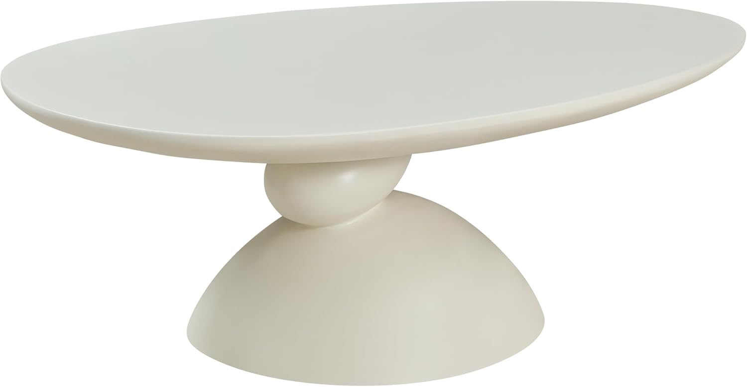 Lucky Oval Coffee Table, Minimalist Fiberglass Tea Table with Sculptural Base, Scandinavian Modern Low Coffee Table for Living Room, Cozy Apartment & Studio, Beige 47"