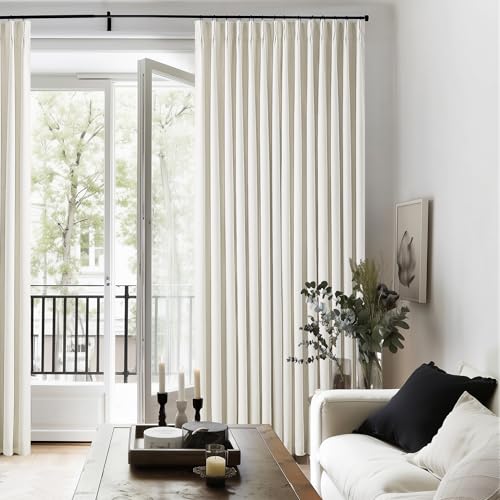 Natural Pinch Pleated Linen Blackout 105 Inch Curtains 2 Panels for Bedroom